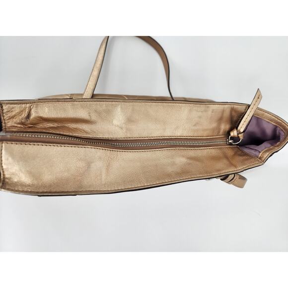 Coach Signature Metallic Gold Leather Tote Bag with Hangtag & Side Pockets - Picture 15 of 16